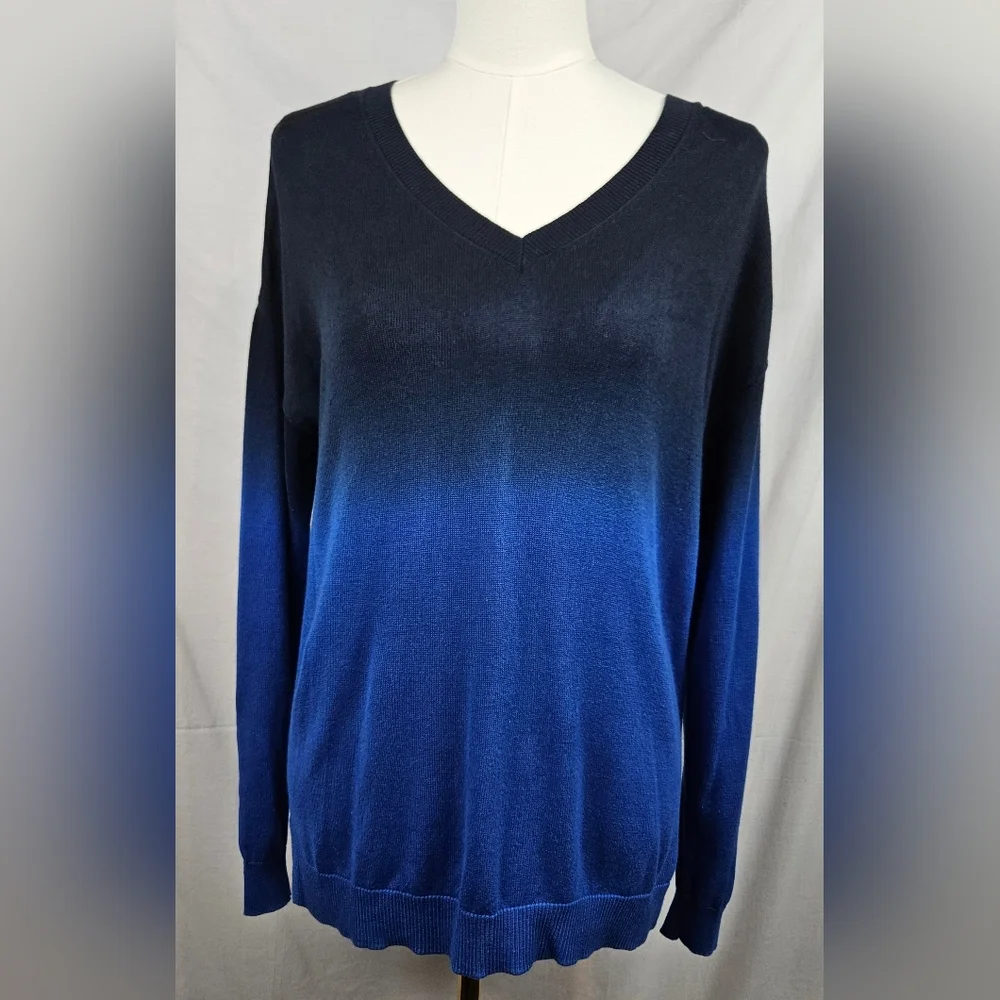Rock & Republic Blue Black Ombre Lace‎ Up Back Sweater Med Glampunk Whimsigoth